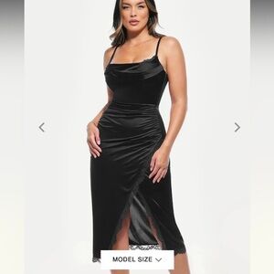 Popilush Lace Trim Sculpting Black Midi Dress Size M NWT